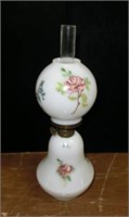 mini milk glass oil lamp with bell base & ball