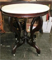 oval walnut marble top parlor table c.1860 with