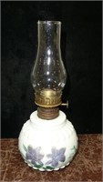miniature milk glass oil lamp with purple p