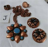 4 pcs copper art deco jewelry c.1940