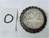 brooch carved mother of pearl star in frame
