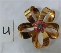 3" sterling flower ribbon with gold wash and