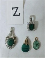 4 necklace drops. malachite and sterling,