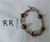 sterling and art glass beaded bracelet with bar