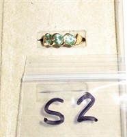 gold over sterling ring with 3 blue green st
