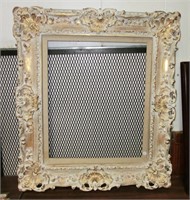 30" x 34" white washed gold leaf carved wood and