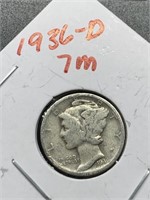 1936-D MERCURY SILVER DIME