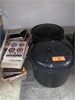 LOT OF LARGE METAL COOKWARE STOCK POTS / BOOKS