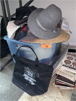 LARGE BIN OF MISC CLOTHES/ LINENS / HAT