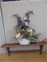 Shelf with Vase & Flowers 30" Long