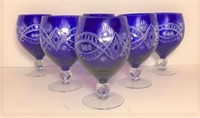 Cobalt Cut to Clear Water Goblets
