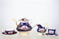 Gaudy Welsh Chinoiserie Teapot, Creamer & Others