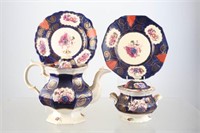 Gaudy Welsh Nightingale Tea Pot and Sugar Bowl