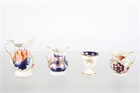 Gaudy Welsh Cream Pitchers and Egg Cup