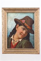 Oil on Board of Girl in a Hat
