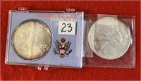2 American Eagle 1992 Silver dollars
