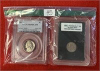 2 slabbed coins 1987 5 cent 1955-D dime