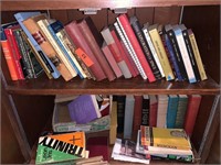 CONTENTS OF 2 SHELVES OF BOOKS AND MISC