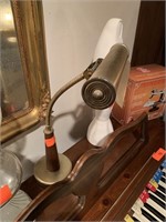 MID CENTURY BRASS AND WOOD DESK LAMP