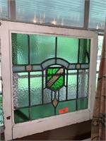 ANTIQUE STAINED GLASS WINDW W CREST / SHIELD