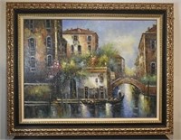 Large Oil On Canvas Of Venice Italy