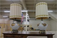 2 White Lamps w/Gold Leaves