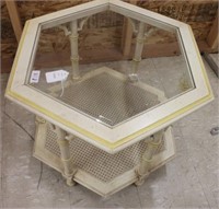 Hexagon Table Glass Top Wicker Base
