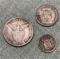 (3) Rare Early U.S. Philippines Silver Coins