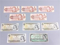 Collectable Canadian 1 & 2 Dollar Bills