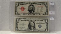 1928-F $5 NOTE, 1935-F $1 SILVER CERTIFICATE