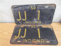 2 Matching 1950 IN License Plate  JJ 1