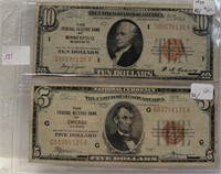 1929 $5 CHICAGO & $10 MINNEAPOLIS PAPER NOTES