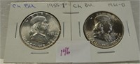 1955 & 1961-D BU FRANKLIN HALF DOLLARS