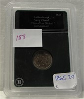 SLABBED 1865 NICKEL 3-CENT COIN