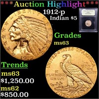 *Highlight* 1912-p Indian $5 Graded Select Unc