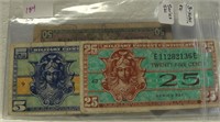 3 MILITARY PAYMENT CERTIFICATES - 5, 25, 50 CENTS