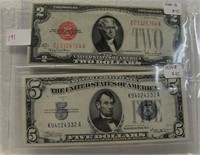1928-G $2 NOTE & 1934-B $5 SILVER CERTIFICATE