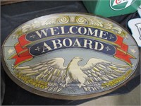 Oval Welcome Aboard sign - wooden