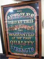 Framed warranty sign