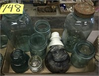 5 blue jars & insulators