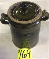 stone jar with lid & 2 handles