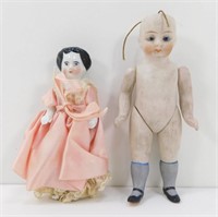 2 Vintage Porcelain Dolls - 1 Jointed
