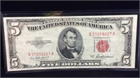 1953-A Red Seal Five Dollar Bill