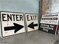 Lot of 3 Metal Signs- Enter, Exit, and Parking.