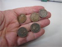 5 Indian Head Pennies 2-1906, 2-1907 & 1-1908