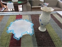 Blue Fenton Bowl and  Small Lennox Vase