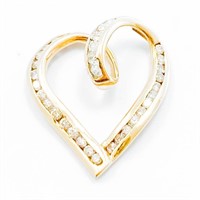 Diamond & 10k Gold Looped Ribbon Heart Pendant