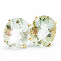 8.4 Carat Green Amethyst & 10k Gold Earrings