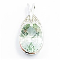 Green Amethyst & White Topaz 14k WG Pendant