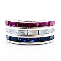 Sapphire Ruby & Diamante Silver Band Ring